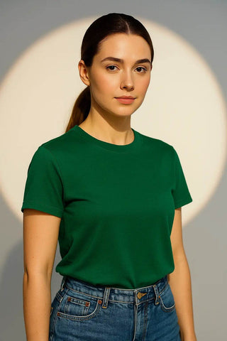 Classic Green Crew Neck T-Shirt – Women's Casual Cotton Tee - Ecowears.pk