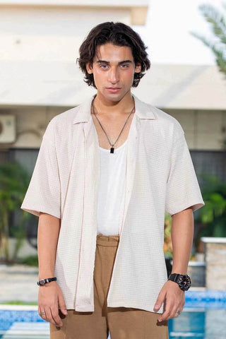 Cream Textured Shirt and Green Trousers Set for Effortless Casual Style - Ecowears.pk