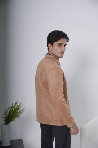 Camel Suede-Style Zip Jacket