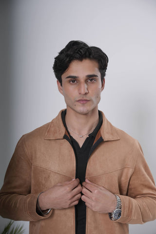 Camel Suede-Style Zip Jacket