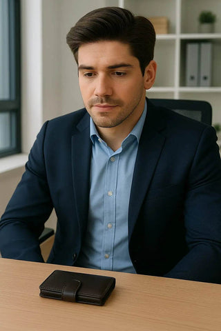 Black Leather Wallet – Professional Style with Secure Flap Closure - Ecowears.pk