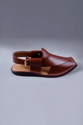 Deep Maroon Charsadda Chappal with Double Side Strap and Fine Stitch Detailing - Ecowears.pk
