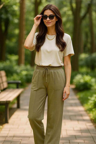 Dusty Olive Wide-Leg Trousers - Ecowears.pk
