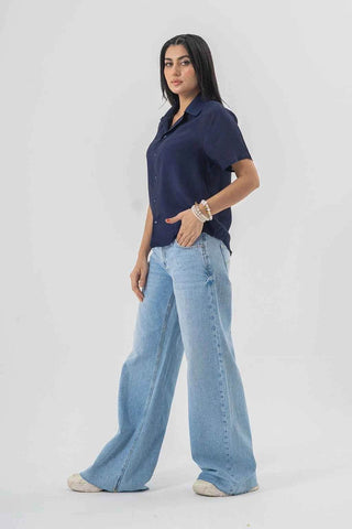 Easygoing Wide-Leg Blue Jeans for Effortless Trendy Style - Ecowears.pk