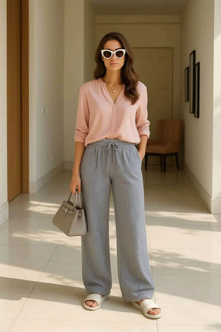 Elevate Wide-Leg Lounge Trousers – Heather Grey - Ecowears.pk