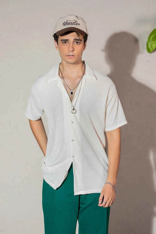 Ivory Textured Shirt and Emerald Green Trousers Set for Stylish Outfits - Ecowears.pk