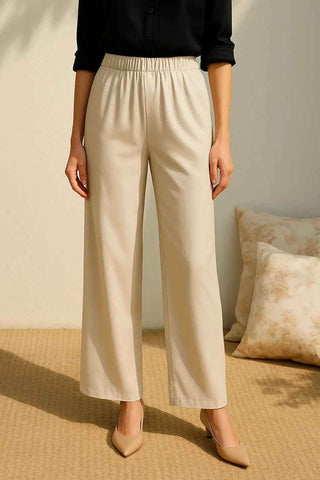 Essential Wide-Leg Trousers – ESMARA Comfort in Cream - Ecowears.pk