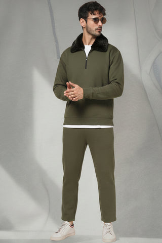 Olive Green Zip-Neck Sweatshirt