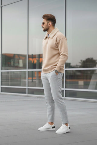 Beige Zip-Collar Sweatshirt