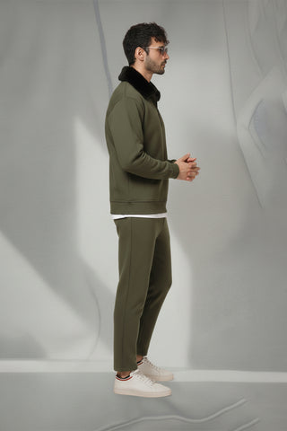 Olive Green Zip-Neck Sweatshirt