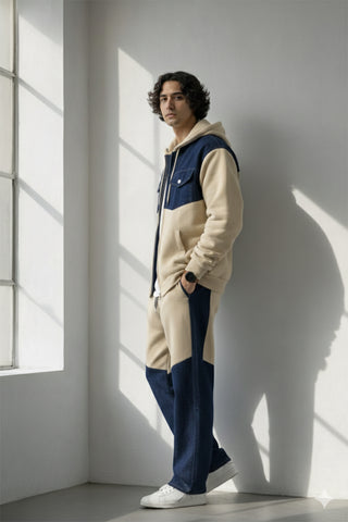 Beige & Navy Colorblock Tracksuit