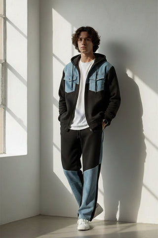 Men’s Black & Denim Panel Tracksuit