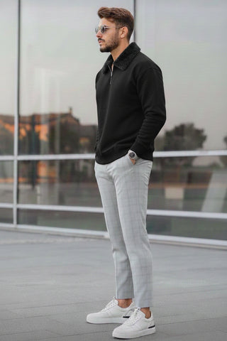 Black Zip-Collar Sweatshirt