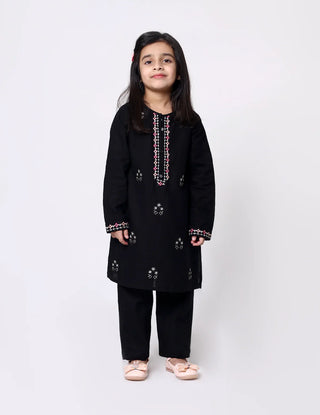 Girls Khadar Embroided suit - Black