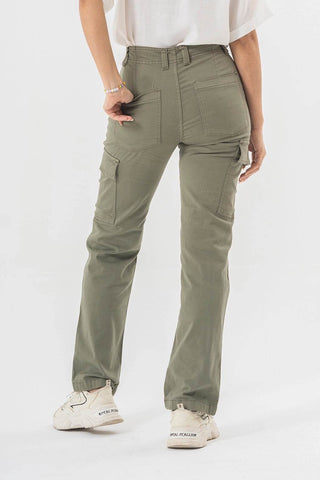High Waist Cargo Pants in Olive Green with Side Flap Pockets - Straight Fit Style - Ecowears.pk