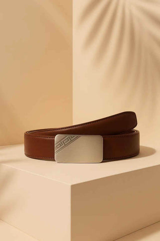 Leather Belt Brown – Slide Buckle with Metallic Texture - Ecowears.pk