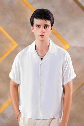Men's Cuban Collar Shirt - Timeless Elegance in Classic White Style - Ecowears.pk