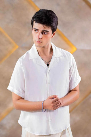 Men's Cuban Collar Shirt - Timeless Elegance in Classic White Style - Ecowears.pk