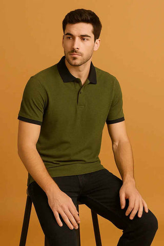 Men’s Olive Green Polo Shirt with Black Accents for Stylish Casual Wear - Ecowears.pk