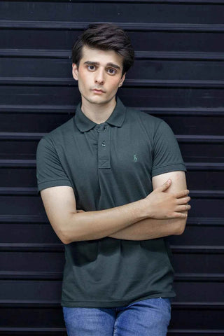 Men's Short Sleeve Polo - Deep Green Textured Smart Casual Tee - Ecowears.pk