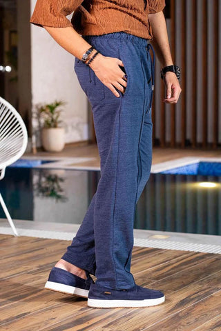 Men’s Relaxed Fit Trousers - Textured Blue Casual Comfort Wear - Ecowears.pk