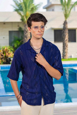 Twilight Escape Eyelet Shirt - Blue - Ecowears.pk