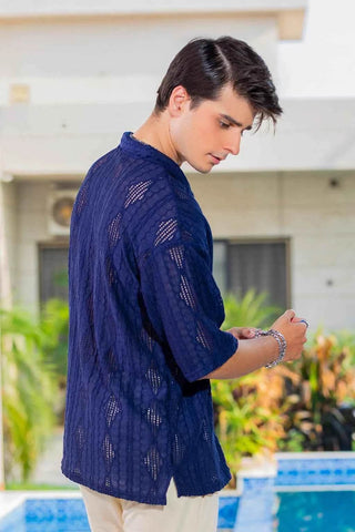 Twilight Escape Eyelet Shirt - Blue - Ecowears.pk