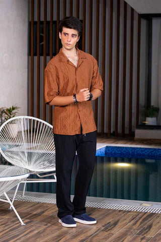 Rustic Brown Shirt - Textured Style for a Vintage Look - Ecowears.pk