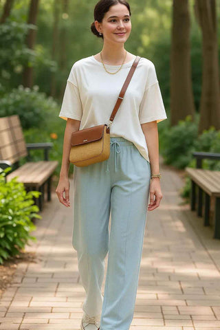 Serene Blue Flow Wide-Leg Trousers - Light Blue - Ecowears.pk