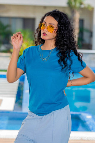 Serene Blue Flow Wide-Leg Trousers - Light Blue - Ecowears.pk