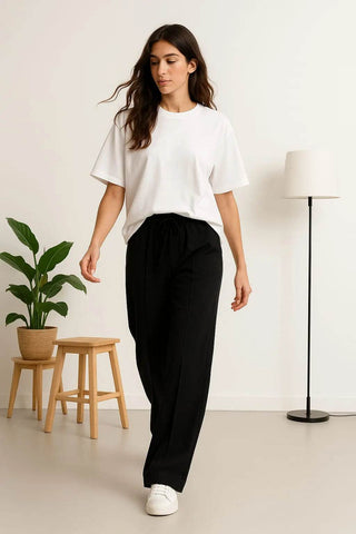 Sunrise Wide-Leg Trousers - Dark Black Stylish Comfort - Ecowears.pk