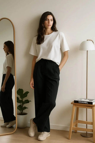 Sunrise Wide-Leg Trousers - Dark Black Stylish Comfort - Ecowears.pk