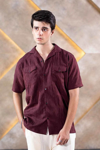 Textured Button-Down Shirt for Men in Rich Maroon – Perfect Summer Wear - Ecowears.pk