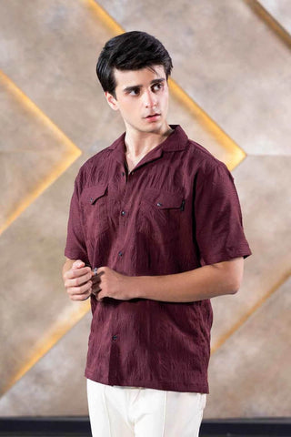 Textured Button-Down Shirt for Men in Rich Maroon – Perfect Summer Wear - Ecowears.pk