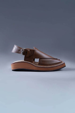Traditional Brown Leather Kaptaan Chappal with Signature Square Toe Design - Ecowears.pk