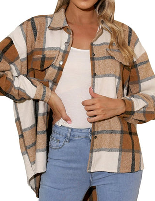 Women’s Brown Checkered Fleece Jacket