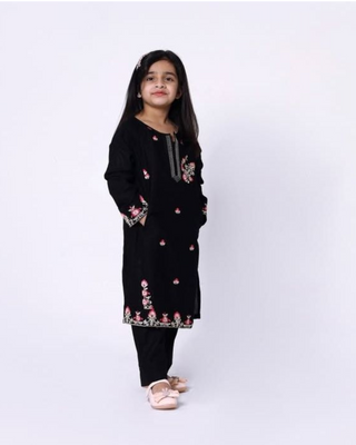 Girls Khaddar Embroidered suit - Black.