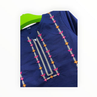 Girls Khaddar Embroidered Shirt- Blue