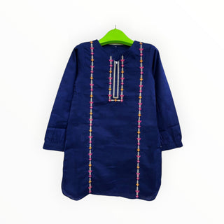 Girls Khaddar Embroidered Shirt- Blue